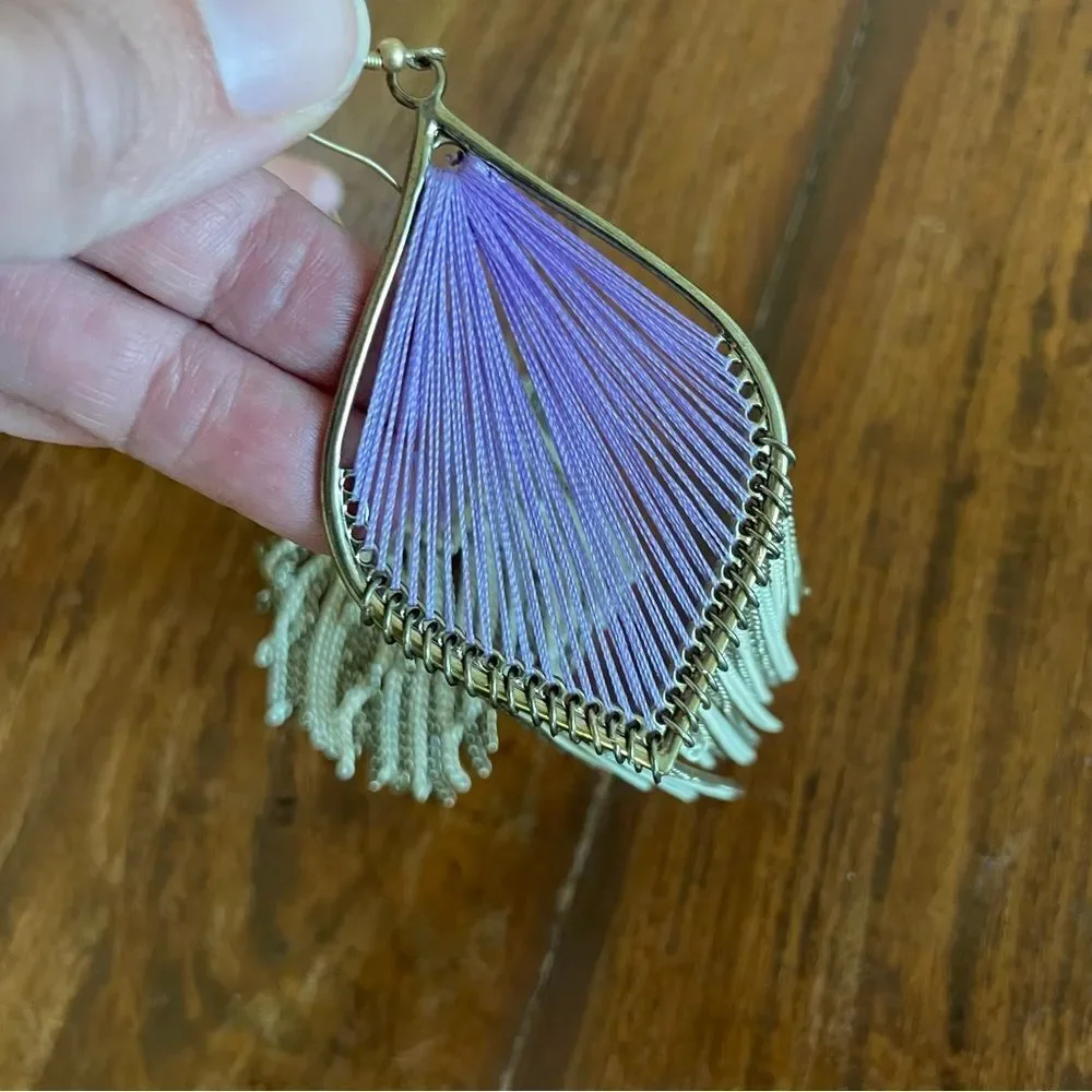 Elegant Purple and Gold Fringe Drop Earrings Costume Jewelry